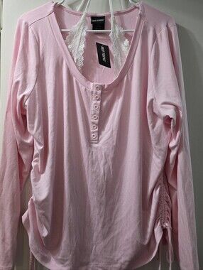 Hot Topic Light Pink Henley with Lace Bralette Detail